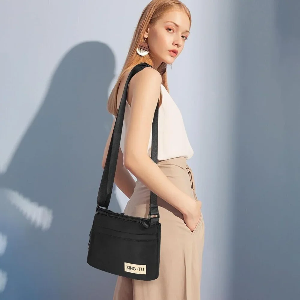 Crossbody Purse Nylon Small Shoulder Bag Multi-Pocket Adjustable Strap